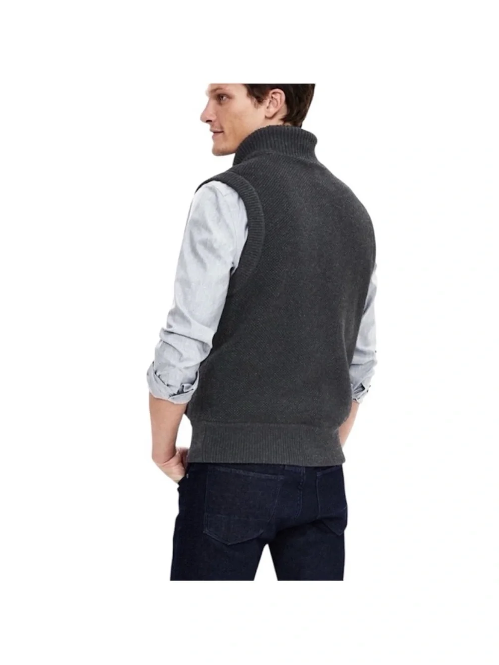 BANANA REPUBLIC Wool/ Cotton Men's Gray sz XL Vest double zipper shearling lined